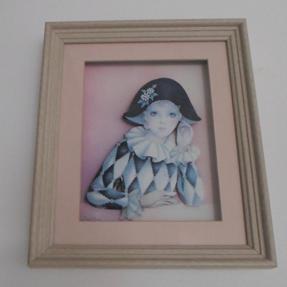 Framed Harlequin Decoupage – Black & White Checkered Costume